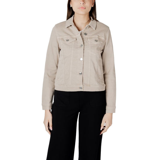 Street One Women's Crop-Top Stretch Denim Cotton Jacket - Beige