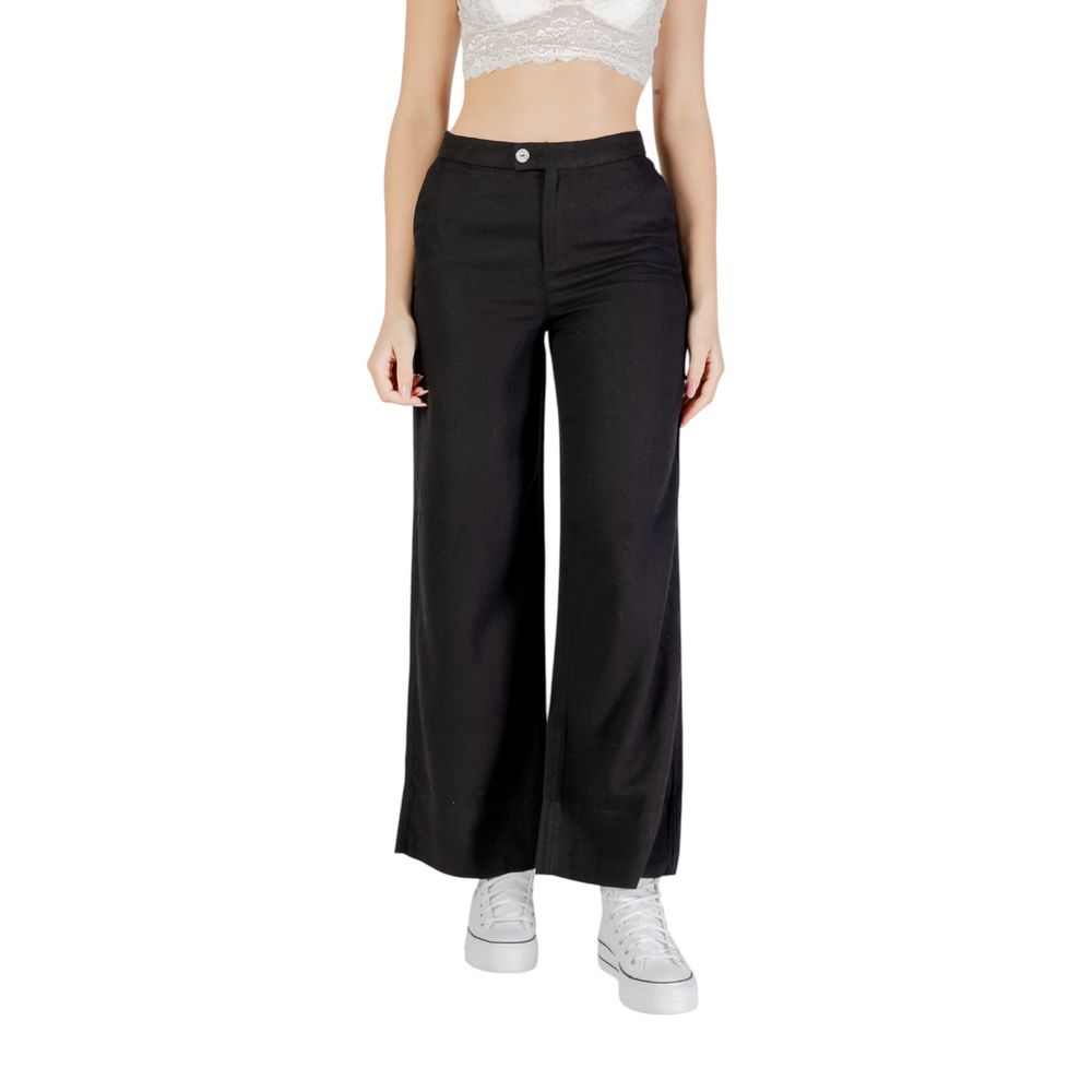 Only Women's Wide Lightweight Linen & Viscose Trousers - Black