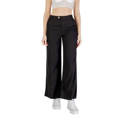 Only Women's Wide Lightweight Linen & Viscose Trousers - Black