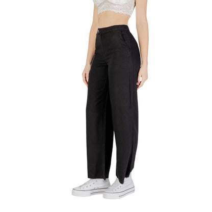 Only Women's Wide Lightweight Linen & Viscose Trousers - Black