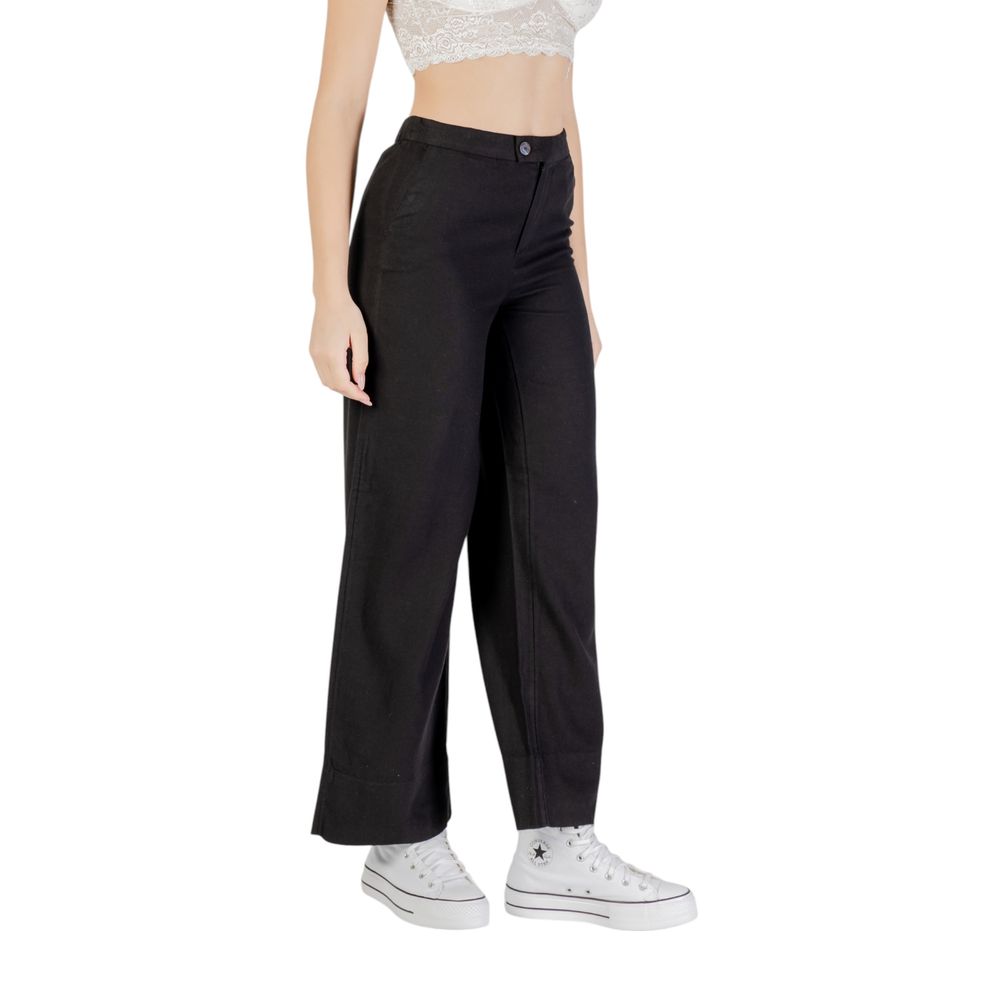 Only Women's Wide Lightweight Linen & Viscose Trousers - Black