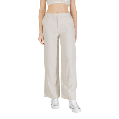 Trousers by Only for women in linen & viscose beige features an on trend silhouette, showcasing a sophisticated wide with a long and for an on trend finish.