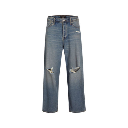 Jeans by Jack Jones for men in stretch denim cotton blue presents a refined pantology silhouette, artfully defined by a refined pantology relaxed-fit, regular-fit & wide, long, and a sophisticated .