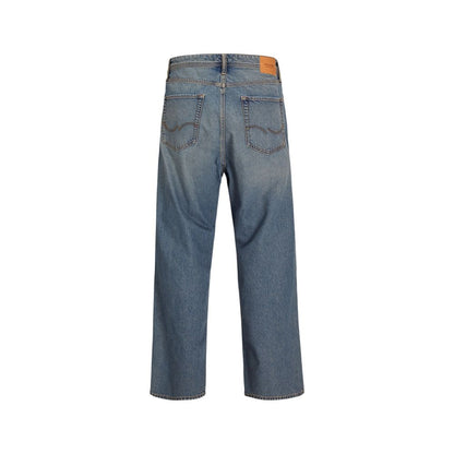 Jeans by Jack Jones for men in stretch denim cotton blue features a polished silhouette with a polished relaxed-fit, regular-fit & wide, reaching a polished long and finished with a polished .