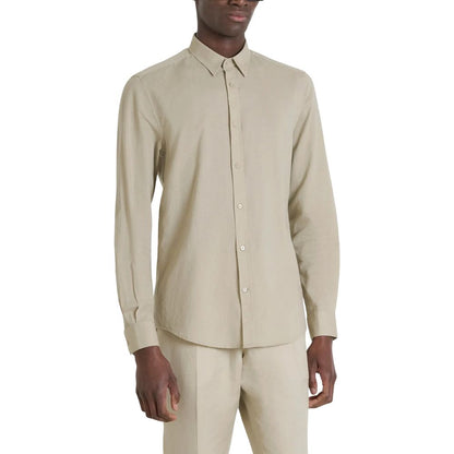 Shirt by Antony Morato for men in linen & cotton beige features an architectural silhouette with a refined long-sleeve and elegant for a architectural look.