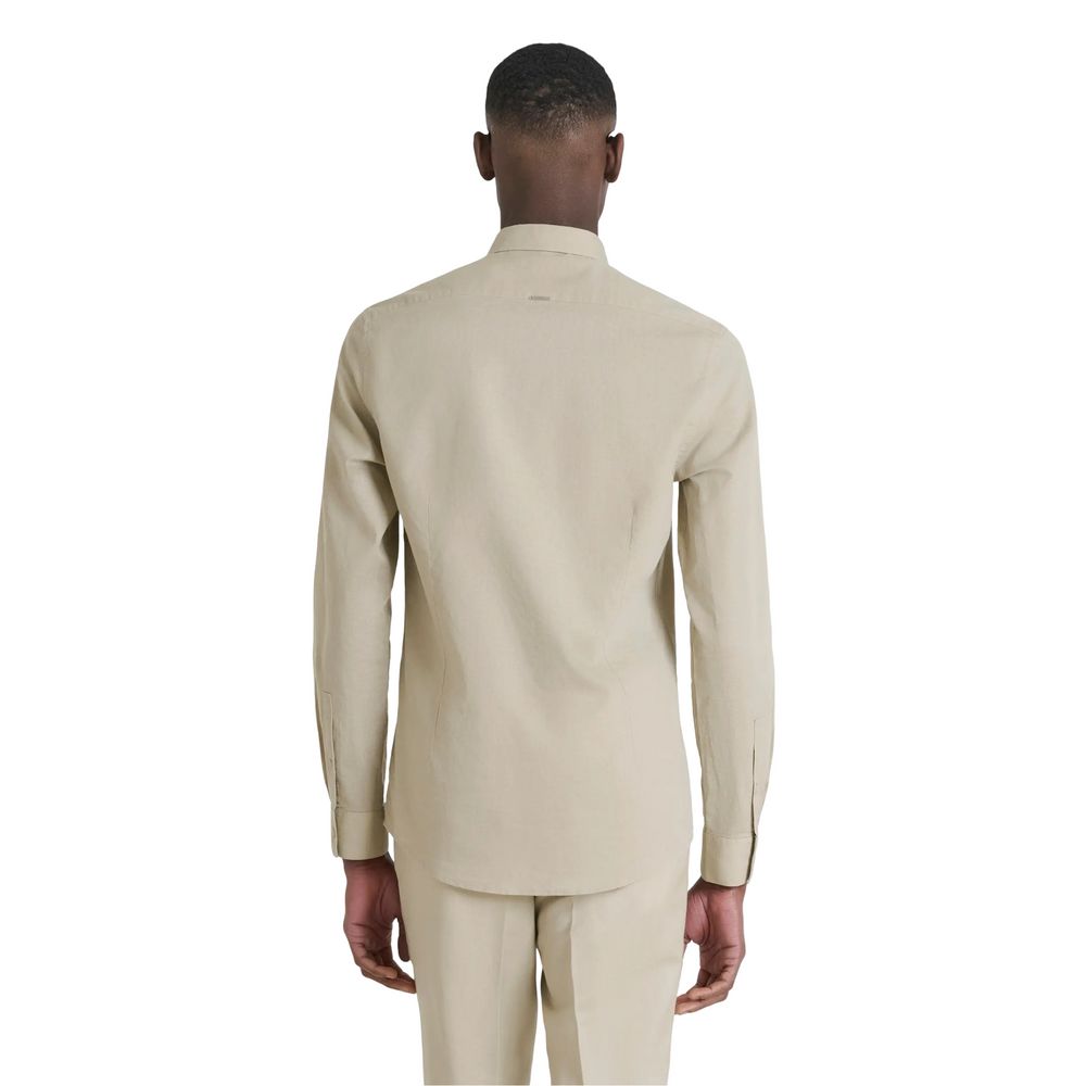 Shirt by Antony Morato for men in linen & cotton beige features an polished silhouette, showcasing a sophisticated and detail for a truly polished finish.