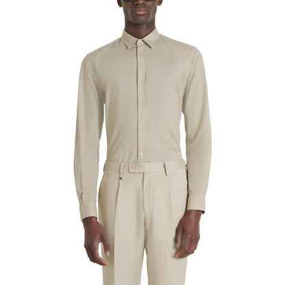 Shirt by Antony Morato for men in linen & cotton beige features an polished silhouette, showcasing a sophisticated and detail for a truly polished finish.