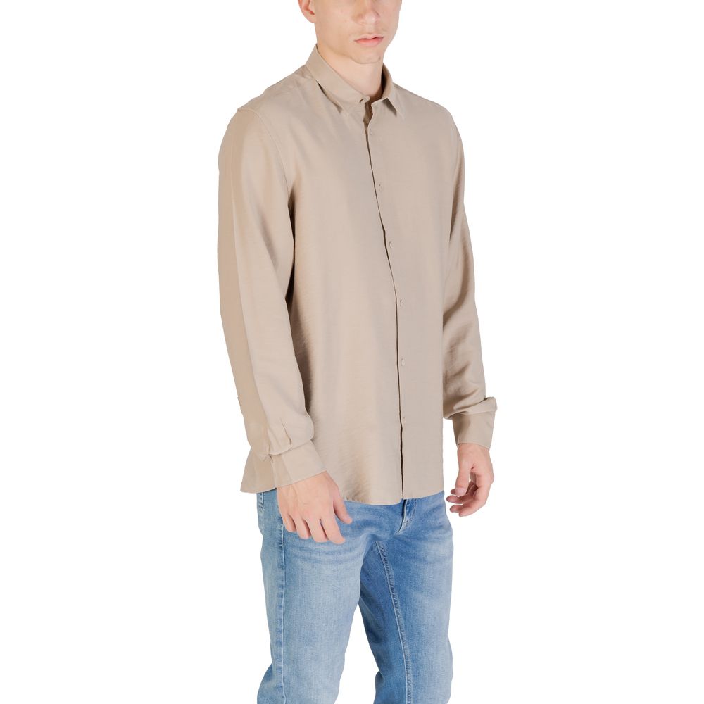 Antony Morato Men's Long-Sleeve Polyamide Viscose Shirt - Beige
