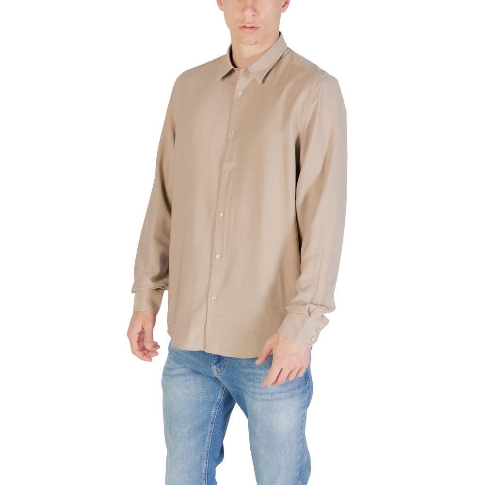 Antony Morato Men's Long-Sleeve Polyamide Viscose Shirt - Beige