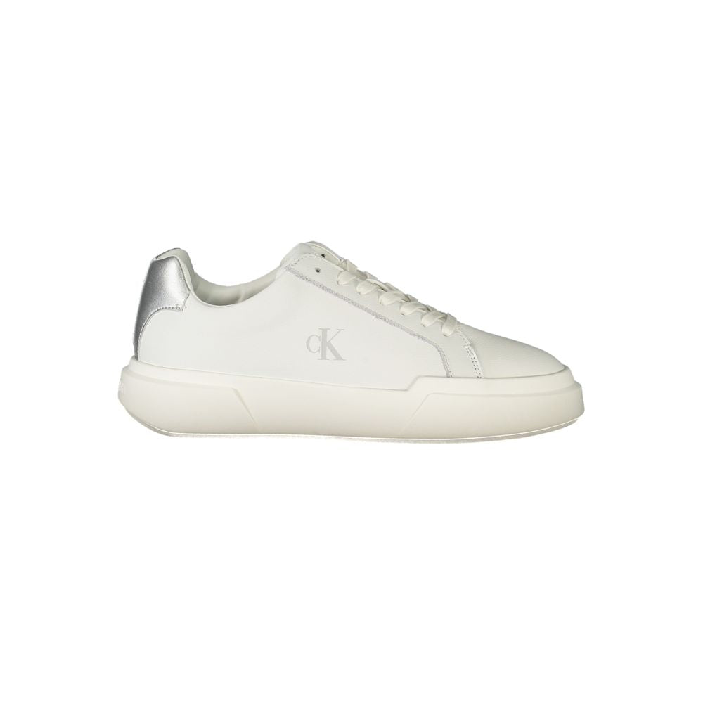 Athletic Sneakers by Calvin Klein for women in polyester polyethylene leather silver & white showcases an impeccable silhouette, defined by an impeccable athletic style design that perfectly captures the essence of the Women's Athletic Polyester Polyethylene Leather Sneakers.