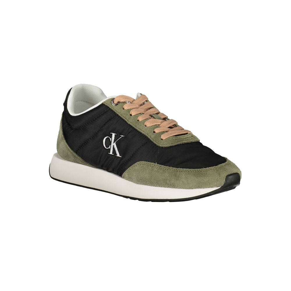 Athletic Sneakers by Calvin Klein for women in polyester polyethylene leather black, green & signature features an stately silhouette, showcasing the signature athletic style of the Aren Women's Athletic Polyester Polyethylene Leather Sneakers collection with a truly stately finish.