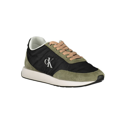 Athletic Sneakers by Calvin Klein for women in polyester polyethylene leather black, green & signature features an stately silhouette, showcasing the signature athletic style of the Aren Women's Athletic Polyester Polyethylene Leather Sneakers collection with a truly stately finish.