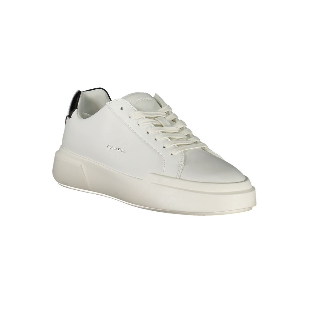 Athletic Sneakers by Calvin Klein for women in faux leather & canvas black & white showcases a architectural silhouette, artfully capturing the essence of the Women's Athletic Faux Leather & Canvas Sneakers with its signature architectural athletic style construction.