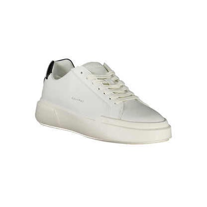 Athletic Sneakers by Calvin Klein for women in faux leather & canvas black & white showcases a architectural silhouette, artfully capturing the essence of the Women's Athletic Faux Leather & Canvas Sneakers with its signature architectural athletic style construction.