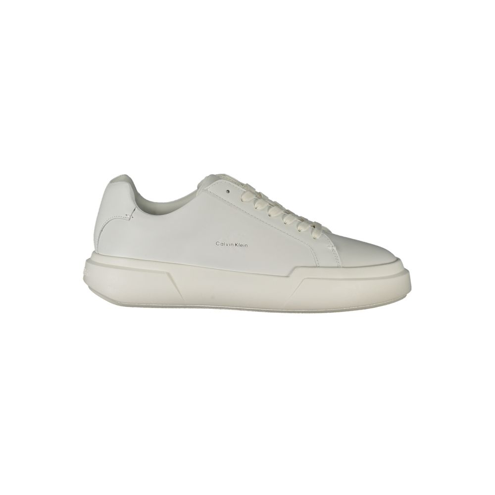 Athletic Sneakers by Calvin Klein for women in polyester polyethylene leather white & print showcases a architectural silhouette, artfully capturing the essence of the Crisp Women's Athletic Polyester Polyethylene Leather Sneakers with its signature architectural athletic style construction.