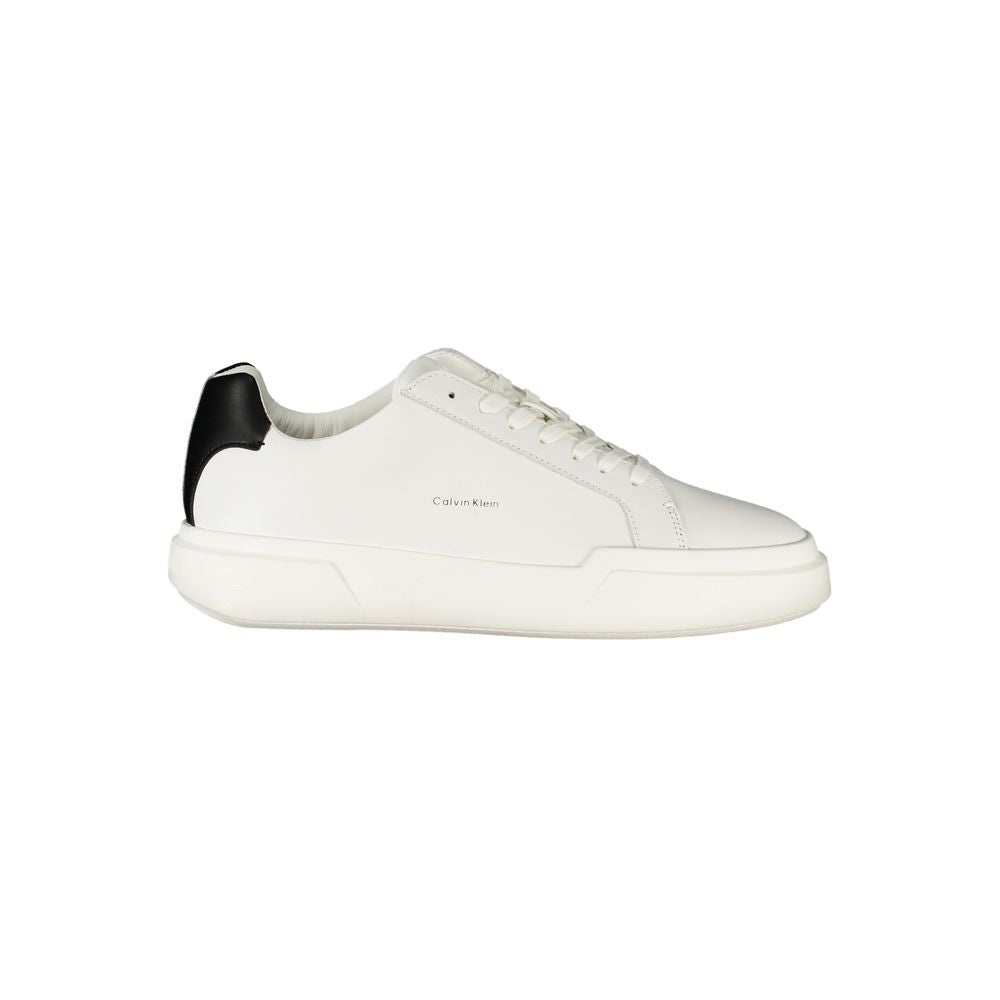 Athletic Sneakers by Calvin Klein for men in polyester polyethylene leather black & white features an architectural silhouette, showcasing the premium athletic style of the Crisp Men's Athletic Polyester Polyethylene Leather Sneakers with an architectural finish.