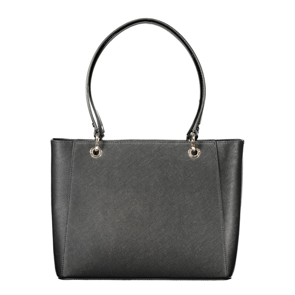 Handbag by Guess Jeans for women in polyethylene black features a signature silhouette, showcasing a secure zipper and signature external-pockets with versatile for a sophisticated look.