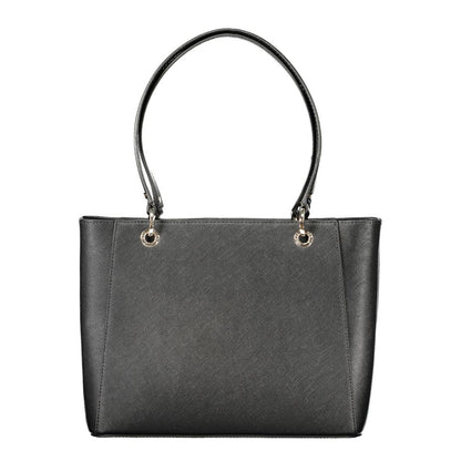 Handbag by Guess Jeans for women in polyethylene black features a signature silhouette, showcasing a secure zipper and signature external-pockets with versatile for a sophisticated look.