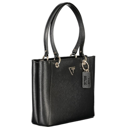 Handbag by Guess Jeans for women in polyethylene black features a ornamental silhouette, showcasing a secure zipper, ample external-pockets, and ornamental for a sophisticated look.