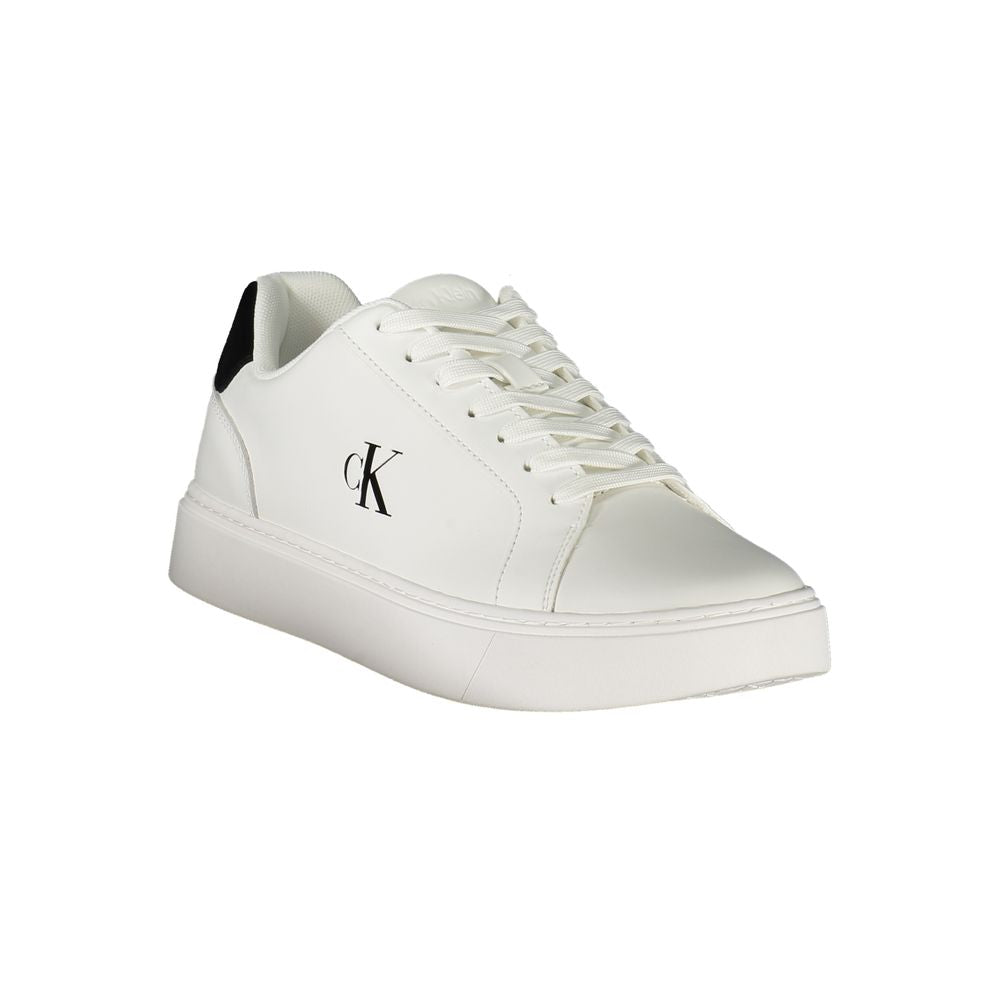 Athletic Sneakers by Calvin Klein for men in polyester polyethylene leather black & white features an architectural silhouette, showcasing the premium athletic style of the Men's Athletic Polyester Polyethylene Leather Sneakers with an architectural finish.