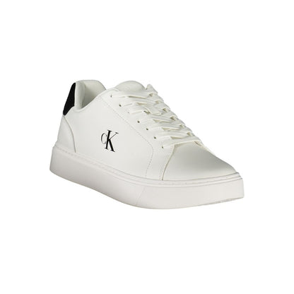 Athletic Sneakers by Calvin Klein for men in polyester polyethylene leather black & white features an architectural silhouette, showcasing the premium athletic style of the Men's Athletic Polyester Polyethylene Leather Sneakers with an architectural finish.