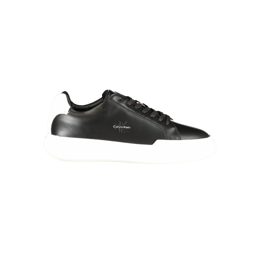 Athletic Sneakers by Calvin Klein for men in polyester polyethylene leather black & white showcases a architectural silhouette, artfully capturing the essence of the Men's Athletic Polyester Polyethylene Leather Sneakers with its signature architectural athletic style construction.