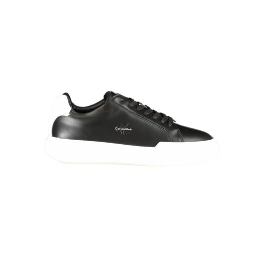 Athletic Sneakers by Calvin Klein for men in polyester polyethylene leather black & white showcases a architectural silhouette, artfully capturing the essence of the Men's Athletic Polyester Polyethylene Leather Sneakers with its signature architectural athletic style construction.