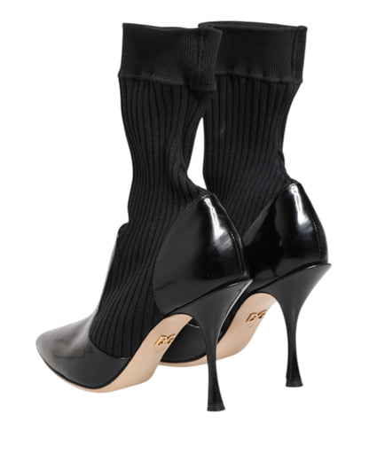 Dolce & Gabbana Women's Nylon Goat & Calf Leather High-Heel Stiletto Sock Ankle Short Boots - Black Signature