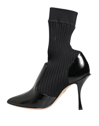 Dolce & Gabbana Women's Nylon Goat & Calf Leather High-Heel Stiletto Sock Ankle Short Boots - Black Signature