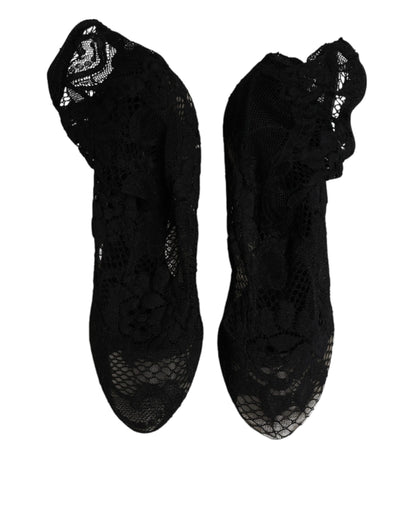 Dolce & Gabbana Women's Polyamide Viscose Calf & Goat Leather High-Heel Ankle Mid-Calf Short Boots - Black Signature