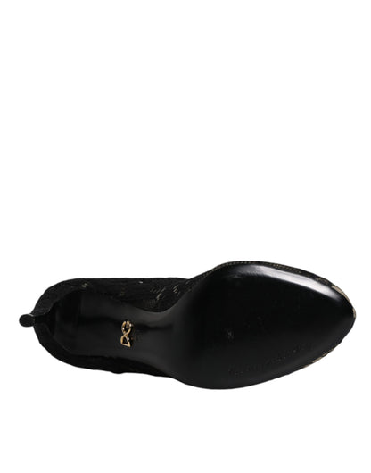 Dolce & Gabbana Women's Polyamide Viscose Calf & Goat Leather High-Heel Ankle Mid-Calf Short Boots - Black Signature