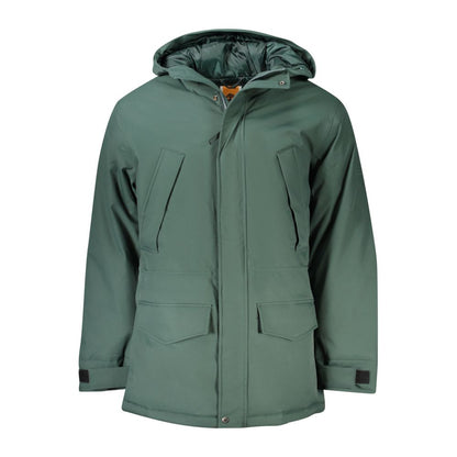 Hooded Parka by Timberland for men in polyester green, presenting a cosy silhouette with distinctive pockets & hooded and a refined hooded neckline.