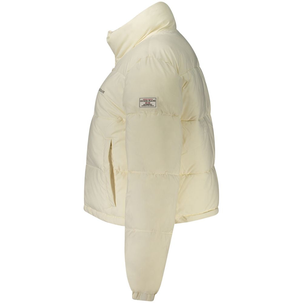 Overcoat by Guess Jeans for women in polyester white presents a luxurious silhouette, showcasing a luxurious and sophisticated thermal & pockets for a premium, luxurious look.