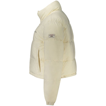 Overcoat by Guess Jeans for women in polyester white presents a luxurious silhouette, showcasing a luxurious and sophisticated thermal & pockets for a premium, luxurious look.