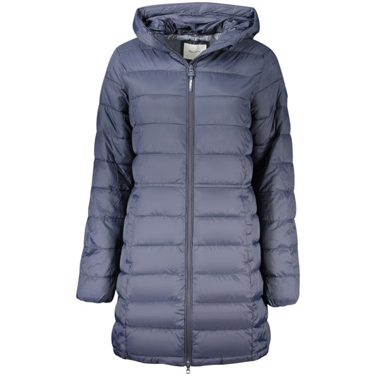 Hooded Windbreaker Jacket by Pepe Jeans for women in polyamide blue & signature features an magnificent silhouette, showcasing the sophisticated hooded neckline and functional pockets, hooded & windproof for a premium, magnificent look.