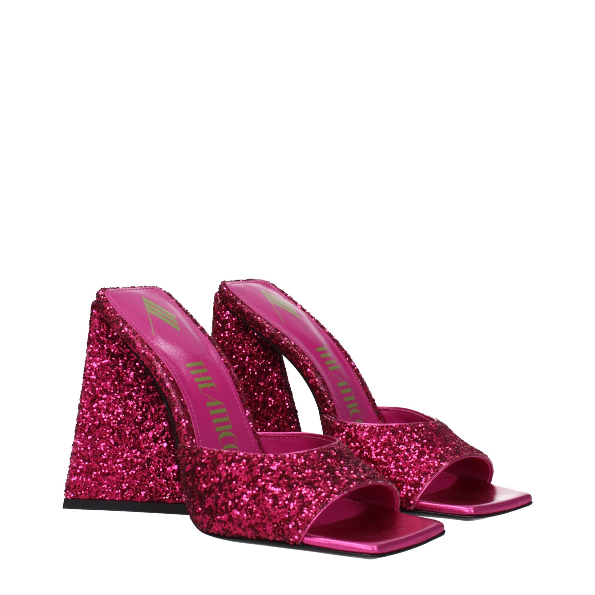 Very-High-Heel Platform Sandals by The Attico for women in leather & plastic and fuchsia & pink presents a captivating silhouette, showcasing the signature style of the Women's Leather & Plastic Very-High-Heel Platform Sandals with a captivating high-heel platform 11-5-cm-heel very-high-heel and captivating open toe style.