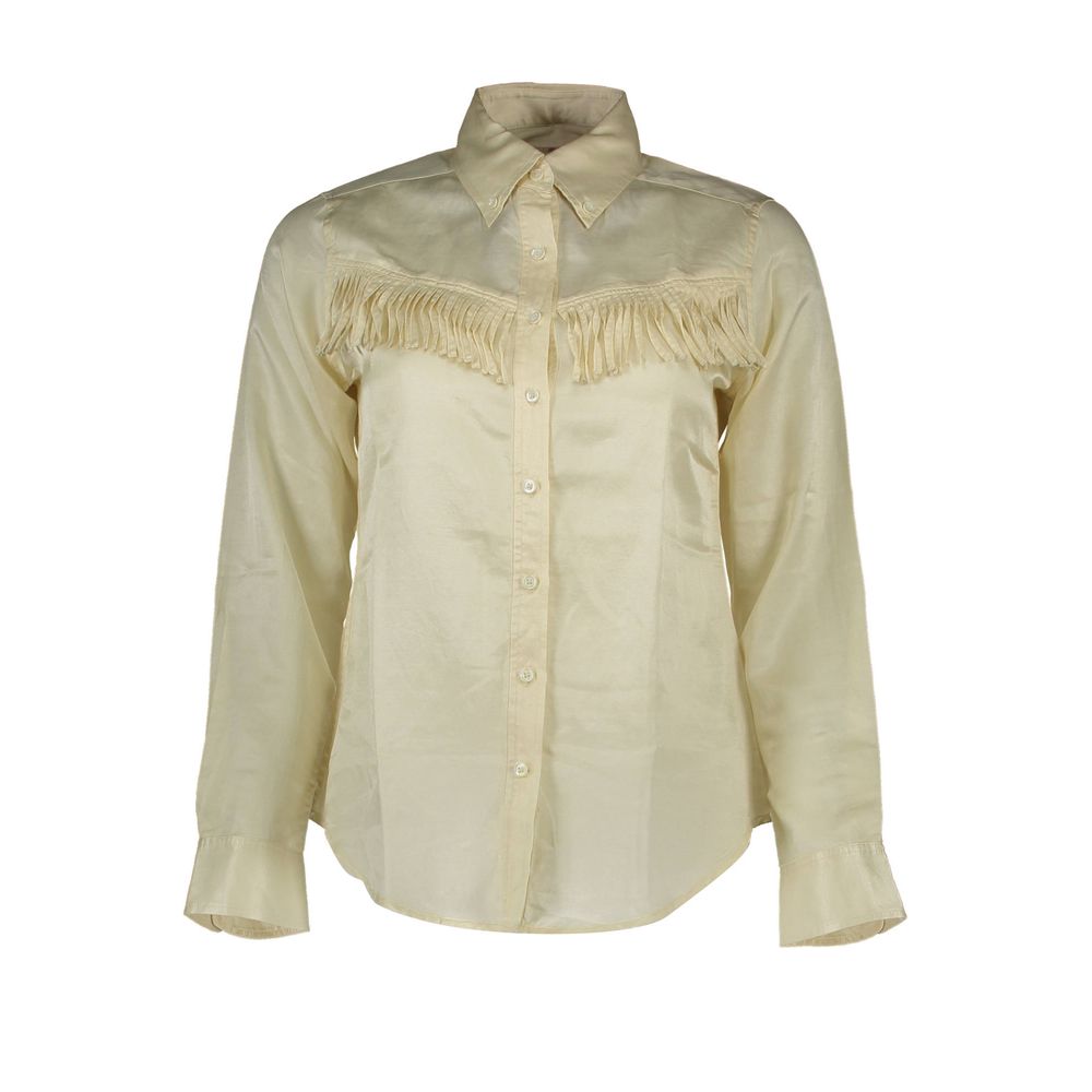 Shirt by Gant for women in cotton beige showcases a sharp silhouette, elegantly detailed with a sharp and sharp long-sleeve.