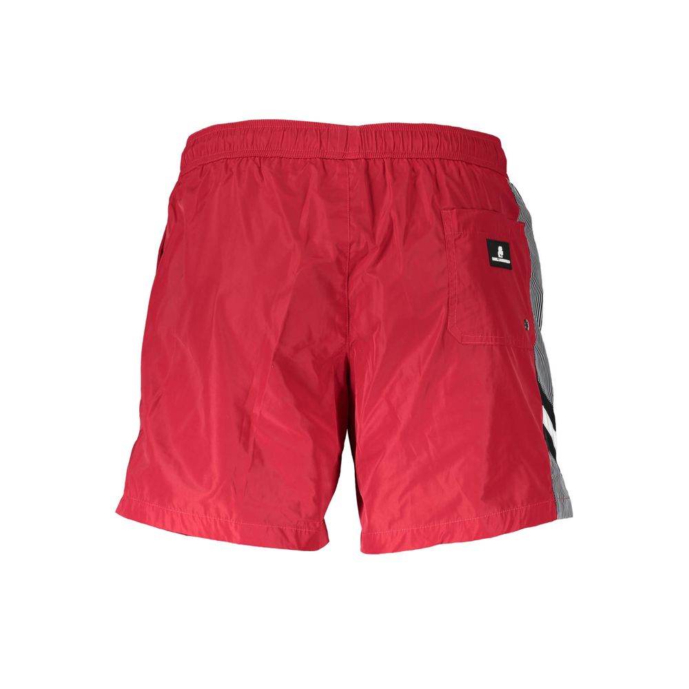 Swim Shorts by Karl Lagerfeld for men in polyester red showcases a sculptural silhouette, expertly capturing the sophisticated essence of the sculptural Men's Polyester Swim Shorts design for a premium poolside look.