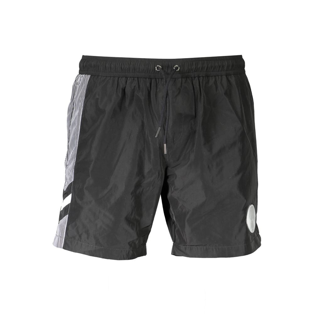Swim Shorts by Karl Lagerfeld for men in polyester and black showcases a sinuous silhouette, expertly cut for a sinuous fit as part of the Men's Polyester Swim Shorts collection.