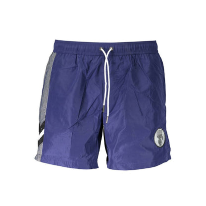 Swim Shorts by Karl Lagerfeld for men in polyester and blue showcases a sinuous silhouette, expertly cut for a sinuous fit as part of the Men's Polyester Swim Shorts collection.