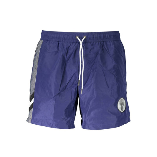 Swim Shorts by Karl Lagerfeld for men in polyester and blue showcases a sinuous silhouette, expertly cut for a sinuous fit as part of the Men's Polyester Swim Shorts collection.