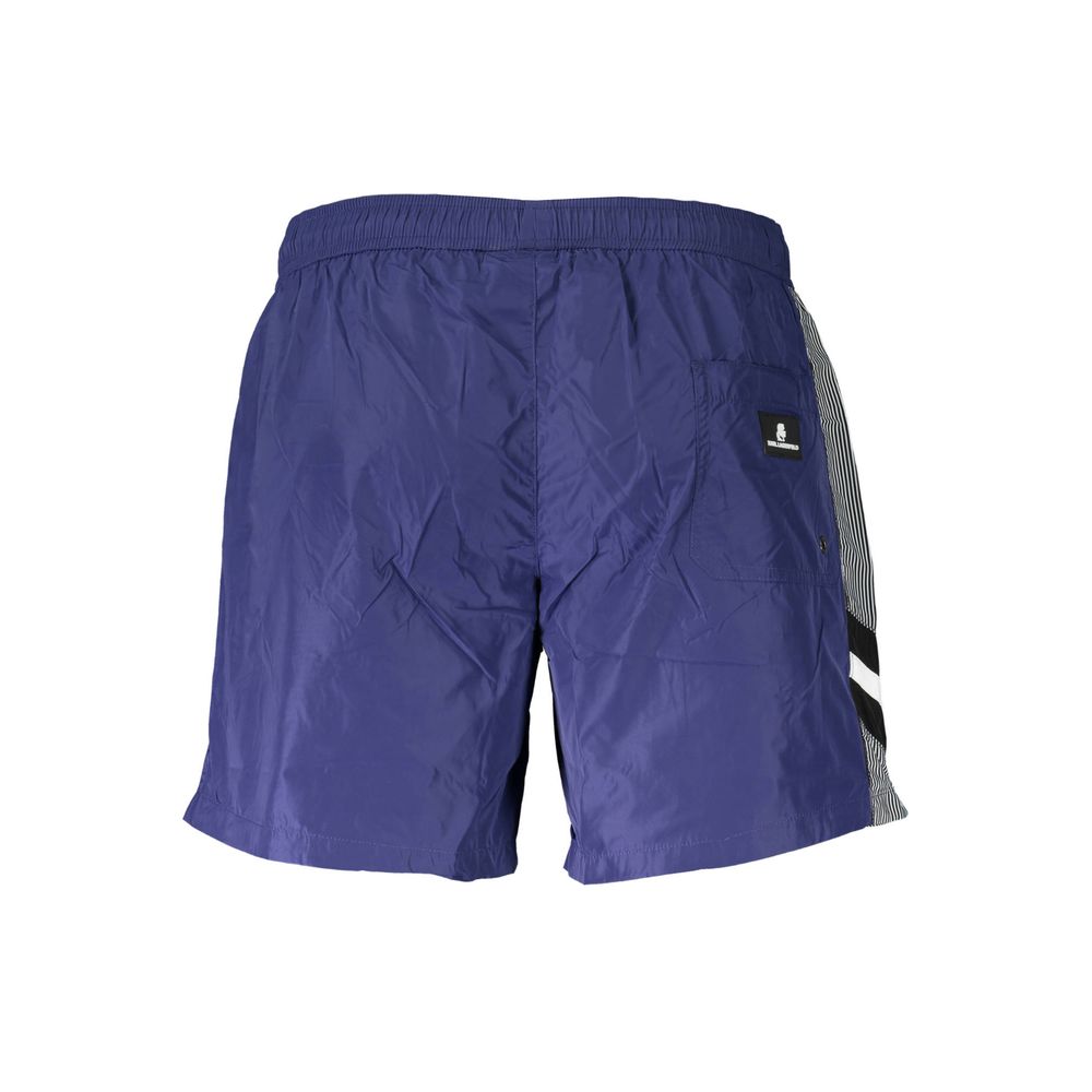 Swim Shorts by Karl Lagerfeld for men in polyester blue showcases a sculptural silhouette, expertly capturing the sophisticated essence of the sculptural Men's Polyester Swim Shorts design for a premium poolside look.