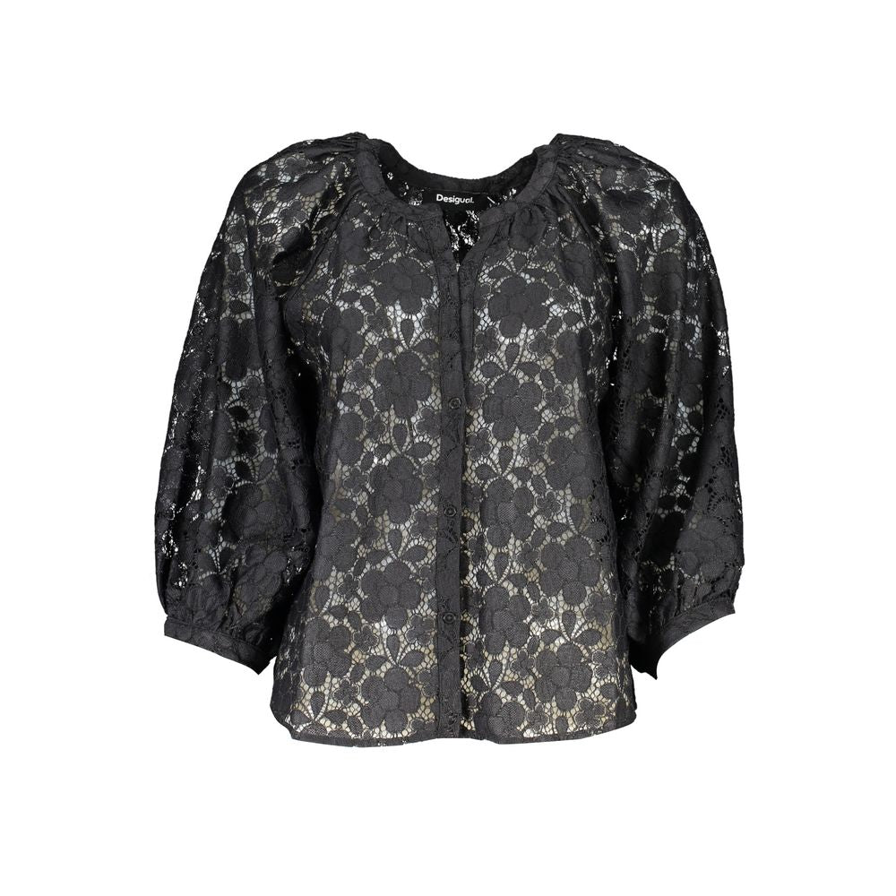 Shirt by Desigual for women in polyester black & patterned showcases a sleek silhouette, elegantly detailed with a sleek v-neck neckline and for a sleek finish.