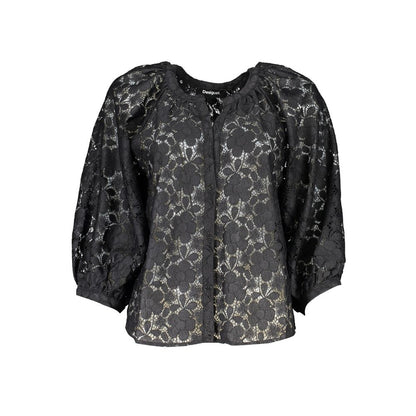 Shirt by Desigual for women in polyester black & patterned showcases a sleek silhouette, elegantly detailed with a sleek v-neck neckline and for a sleek finish.