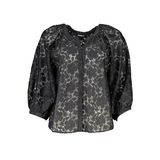 Shirt by Desigual for women in polyester black & patterned showcases a sleek silhouette, elegantly detailed with a sleek v-neck neckline and for a sleek finish.