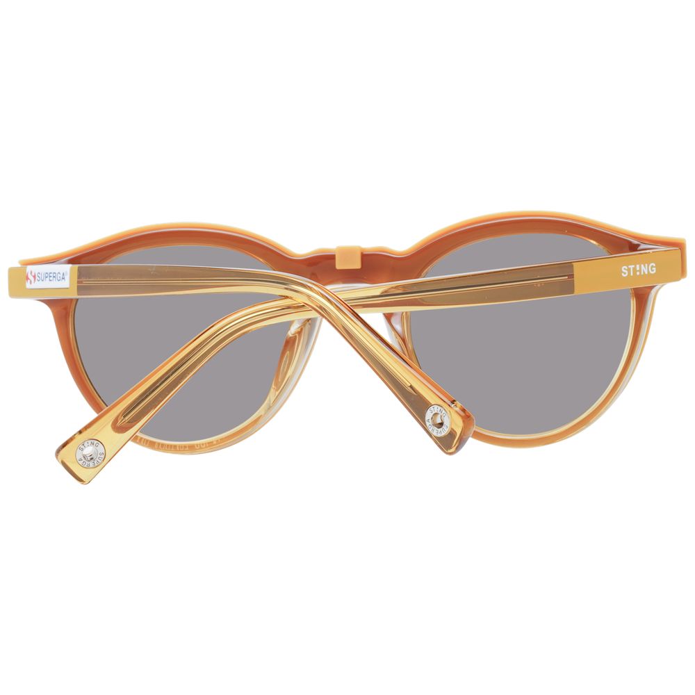 Sunglasses by Sting for unisex in acetate brown features an lustrous full-rim panto frame design with brown coloured frame detailing and polarized mirrored category-3-dark-tint lens for a lustrous aesthetic.