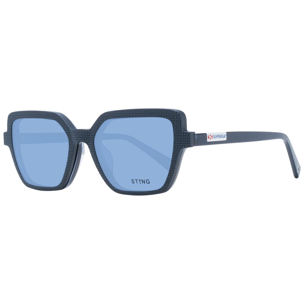 Sunglasses by Sting for men in acetate blue showcases a ethereal silhouette, featuring blue coloured frame rectangle full-rim frame design with polarized category-2-medium-tint lens for a ethereal finish.