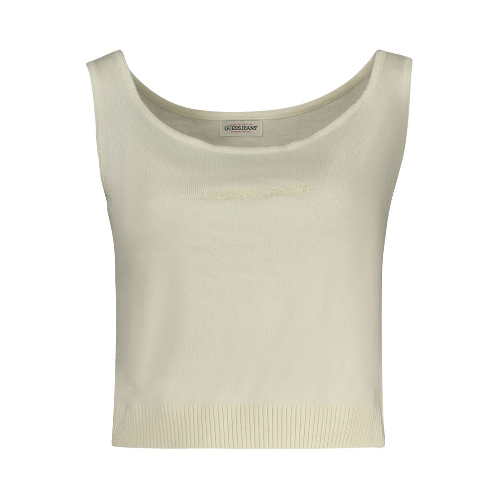 Tank Top by Guess Jeans for women in polyester white showcases a sumptuous silhouette, artfully detailed with a sumptuous wide-neck neckline and sleeveless for a truly sumptuous finish.