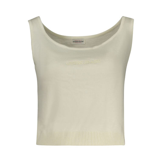Tank Top by Guess Jeans for women in polyester white showcases a sumptuous silhouette, artfully detailed with a sumptuous wide-neck neckline and sleeveless for a truly sumptuous finish.