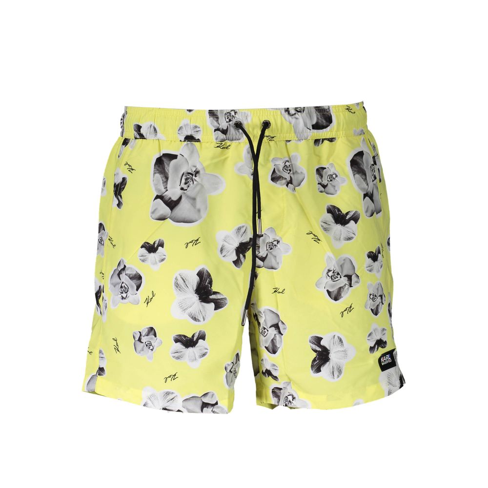 Swim Shorts by Karl Lagerfeld for men in polyester yellow features an dramatic silhouette that defines the luxurious aesthetic and refined cut of the Men's Polyester Swim Shorts.